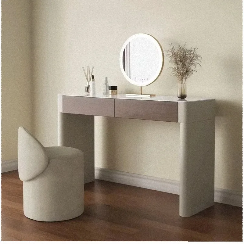 Square Beige Vanity Desk Led Mirror Nightstand Wooden Luxury Vanity Desk Hotel Makeup Storage Schminktisch Furniture Home