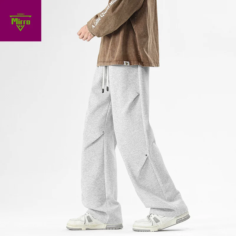 

【Mirrordust】Men's Casual Pants High Street Side Pleated Design Male Cargo Pants Straight Leg Trousers Y2K Paratrooper Pants
