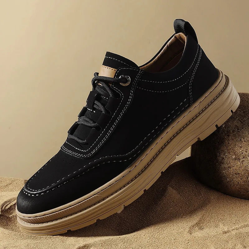 Men Casual Shoes Invisible Heighten Sneakers Fashion Handmade Retro Leisure Breathable Hiking Shoes Men Non-Slip Trekking Shoes