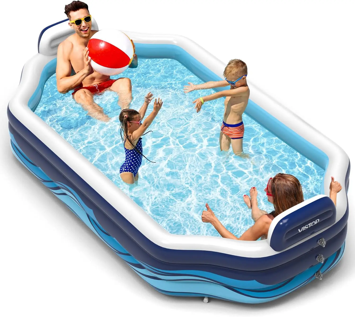 Inflatable Pool with Seats and Backrests, XLarge Thickened Full-Sized Family Fun Swimming Pool for Kids and Adults, Outdoor, Gar