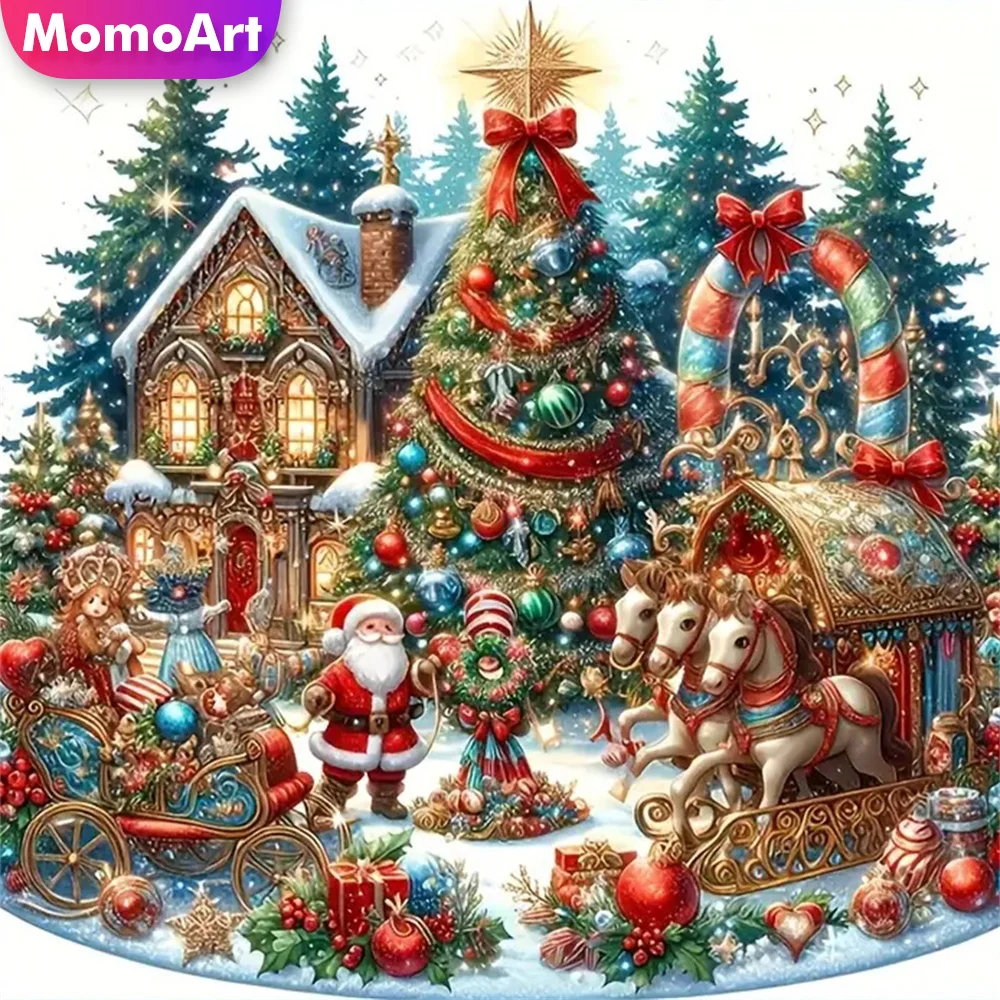 Momoart Diamant Mosaik Haus Landschaft Cartoon DIY Kreuz Stich Cartoon Voll Platz Runde Malerei Santa Claus Weihnachten Geschenke