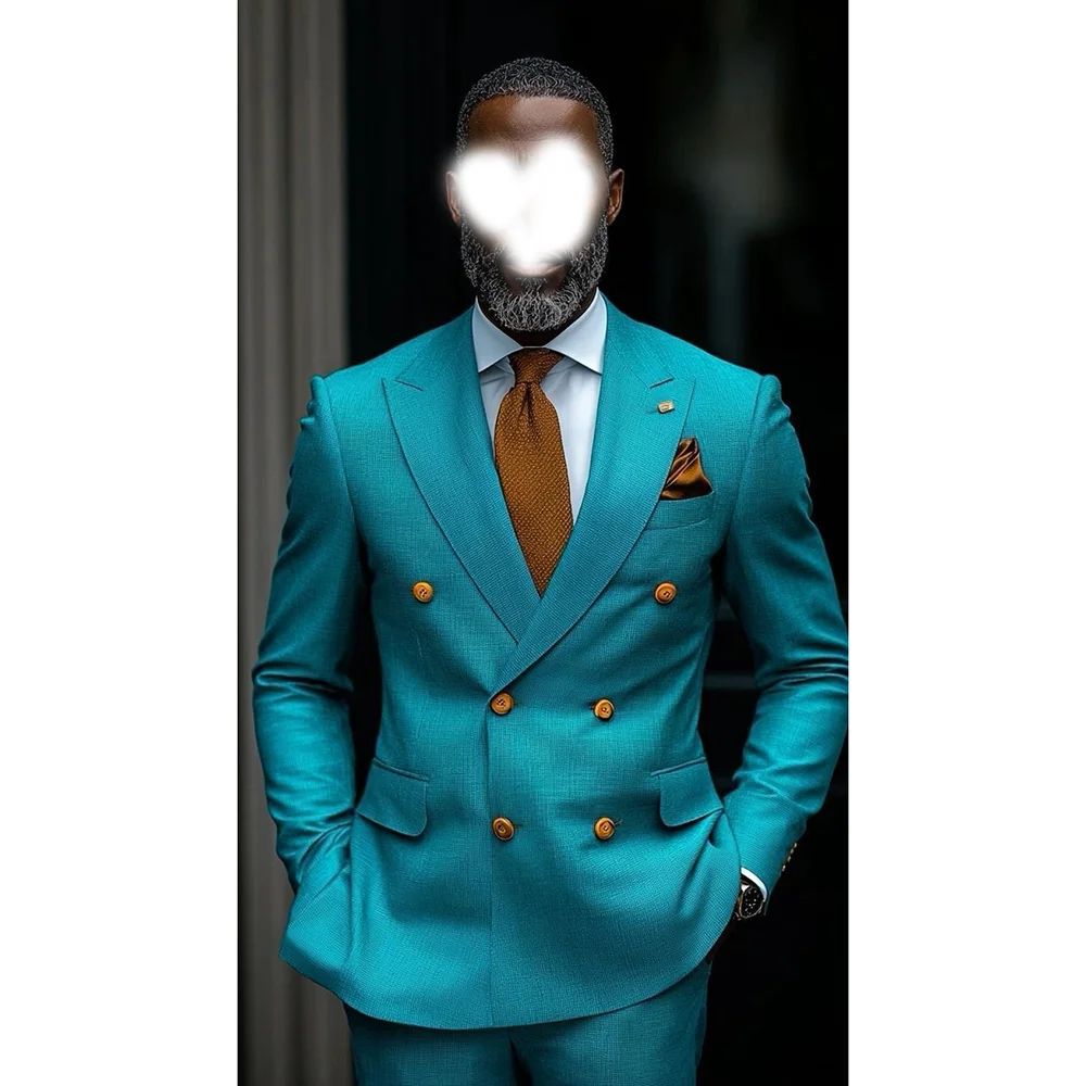 

Slim Double Breasted Peaked Lapel Men Suits Wedding Formal Party Sets Fashion Man Sets 2 Pieces (Jacket+Pants) Customized