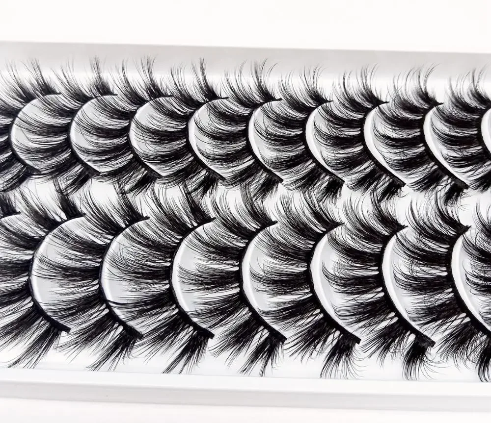 HBZGTLAD Multi-style 10Pairs Soft Mink False Eyelashes Handmade Wispy Fluffy Long Lashes Natural Eye Makeup Tools Faux EyeLashes