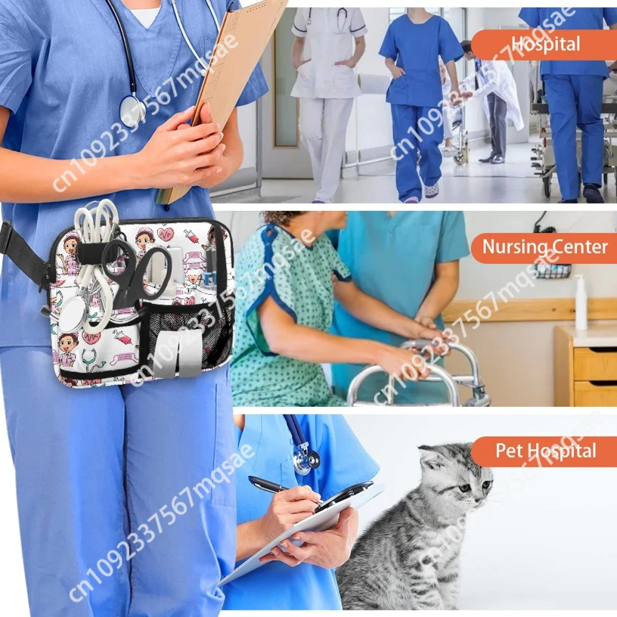 Medical Tool EKG Stethoscope Nurse Pattern Staff Work Pocket Operating Room Satchel Tool Storage Bag Customized Waist Pack