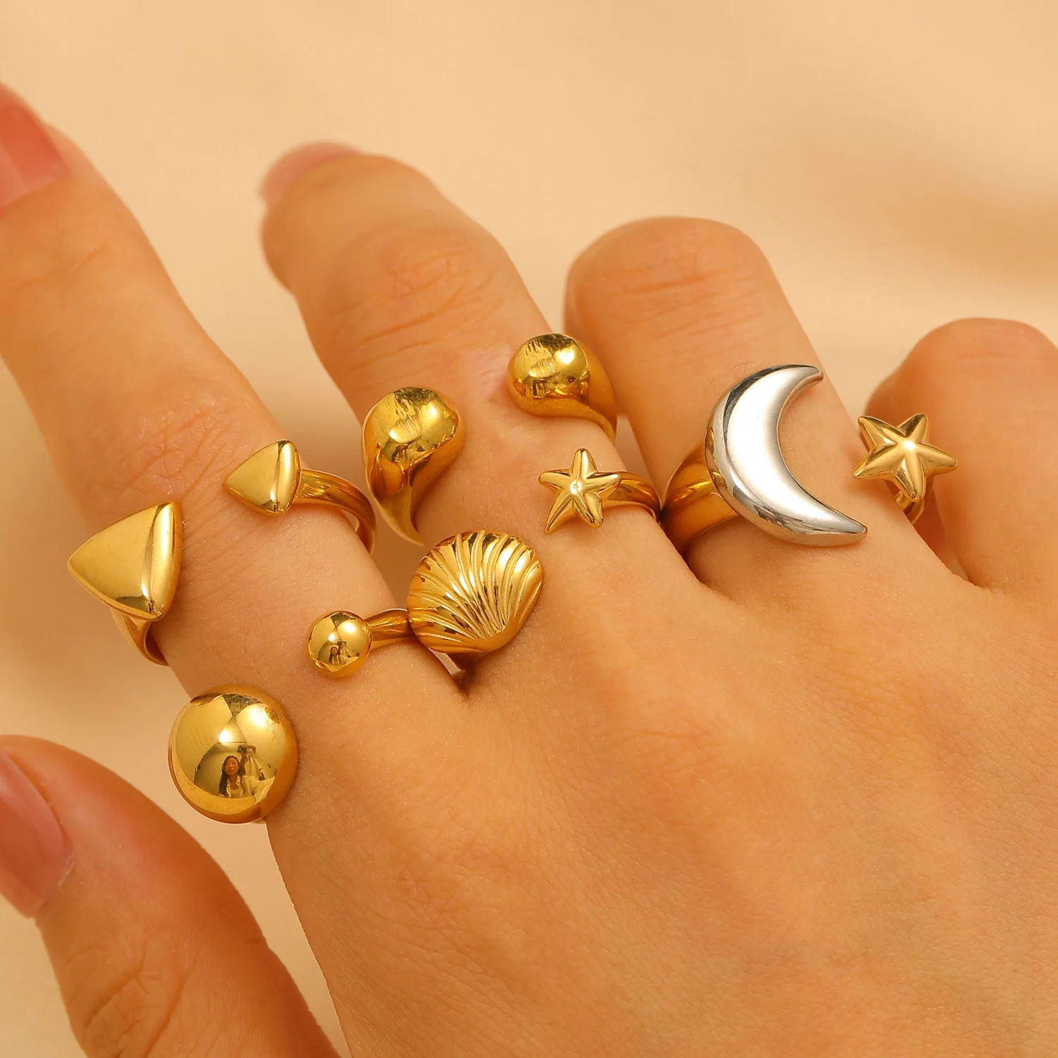 

Кольцо с геометрическим рисунком из нержавеющей стали золотого цвета, трендовое кольцо 2024 года с новой луной и звездами, капли воды, кольца для женщин, ювелирные изделия Anel Bague Anillos
