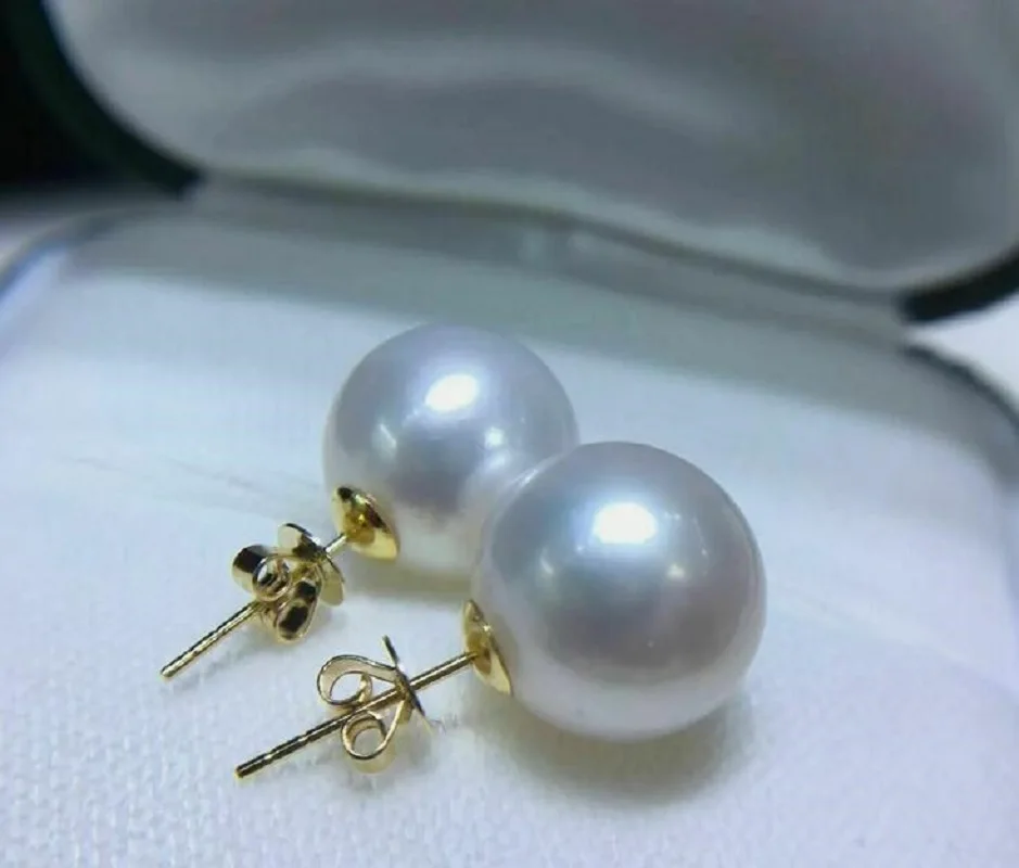 

Large quantity of AAAA 11-12mm natural round white South China Sea pearl earrings