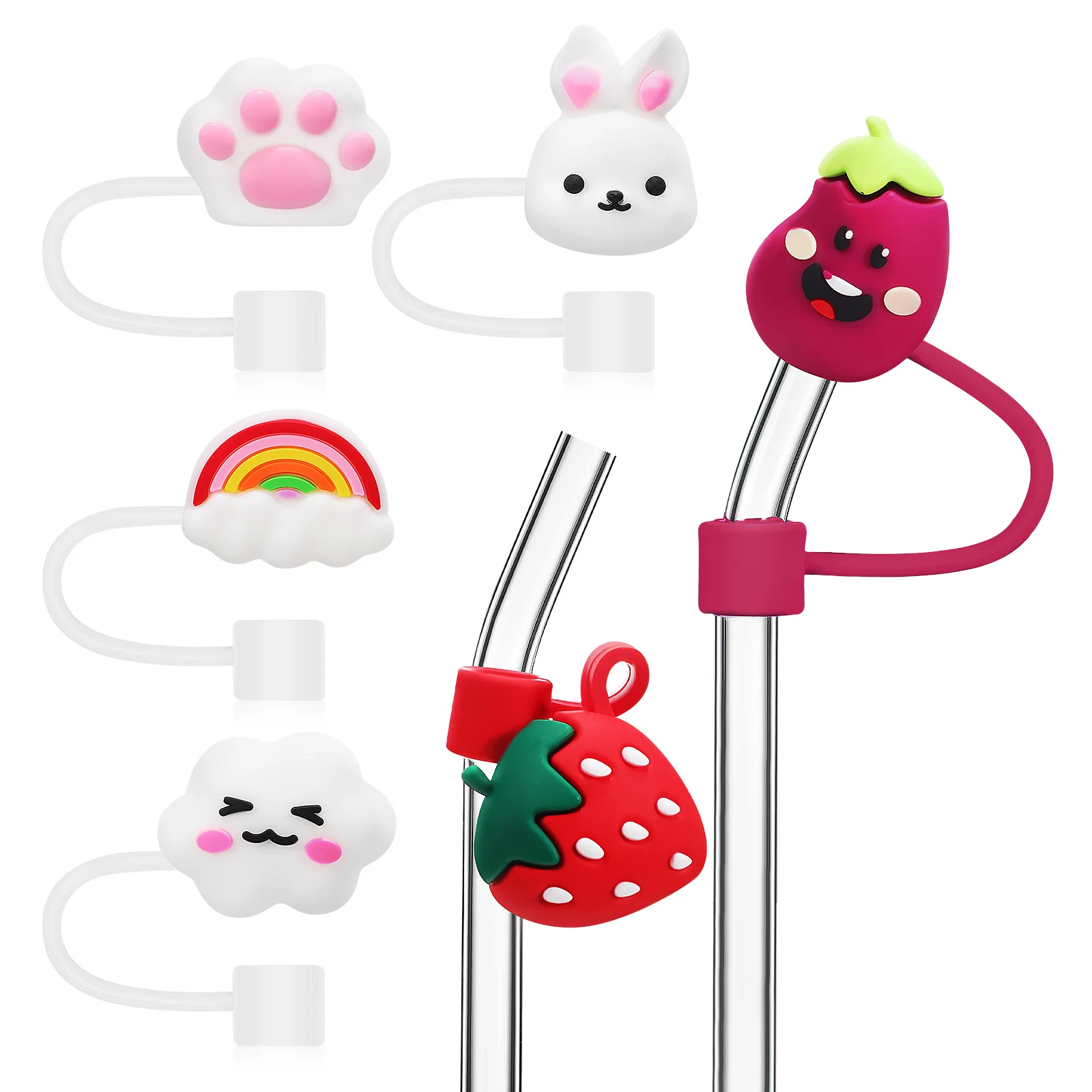 

6 Pcs Dust Cap Straw Caps For Straws Topper Rainbow Covers Drinking Soft Rubber Lid Reusable Designs