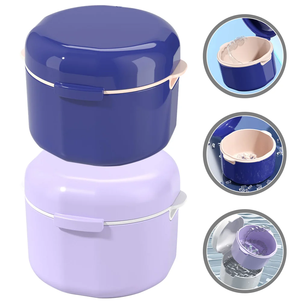 Boîte de protection pour prothèses dentaires, 2 pièces, étui de retenue de vidange rond, attelle orthodontique Portable, support de rangement, conteneur de protection buccale de voyage