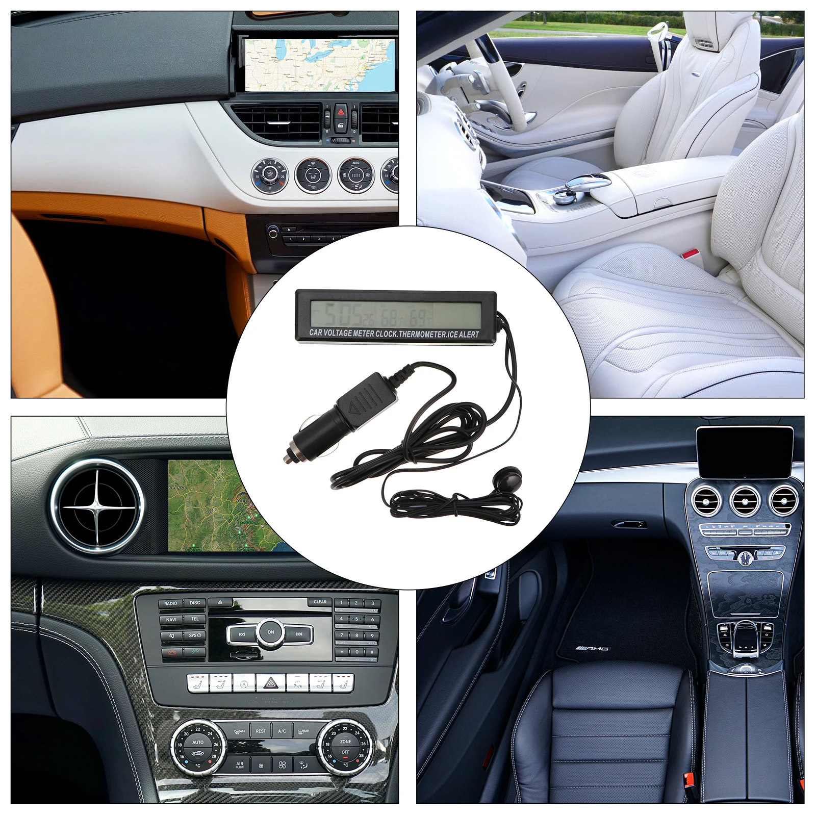 

Multifunctional Car Electronic Clock Voltage Thermometer Monitor Digital Display Orange Blue Backlight Auto Digital Clock For