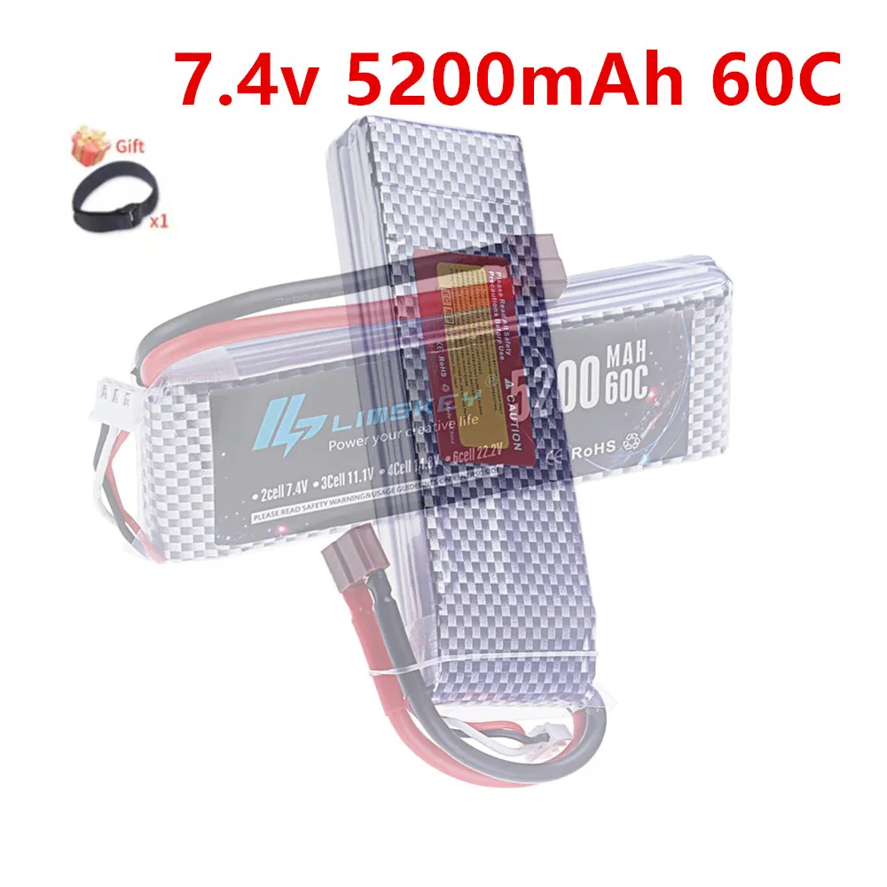 2S 5200mAh Lipo Battery 7.4V For FPV Racing Drone RC Car Boat Helicopter Airplane Parts 7.4V Battery With XT60 TRX XT90 T Plug