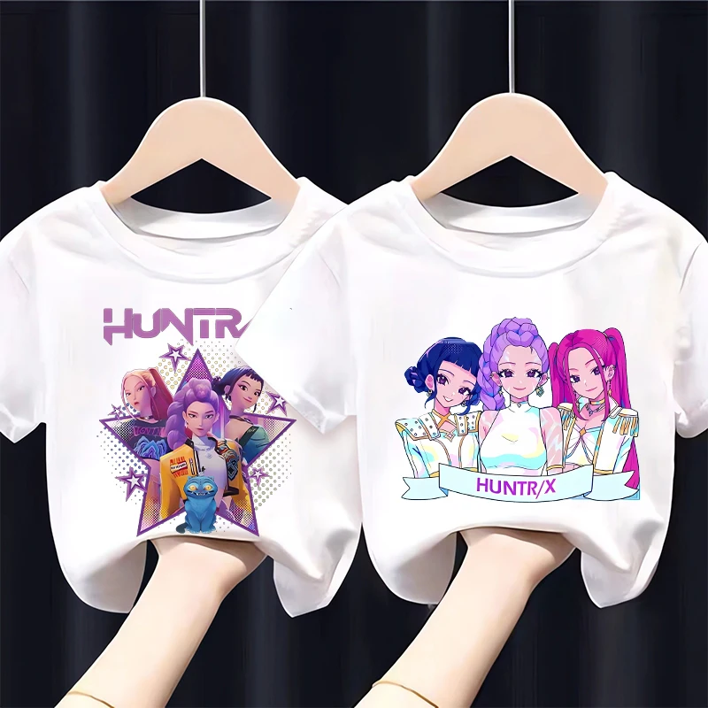 

K Pop Demon Hunters Girls T Shirts Cute Cartoon Figure Graphic T-shirts Children Short Sleeves Tops Summer Kids Girl Clothing