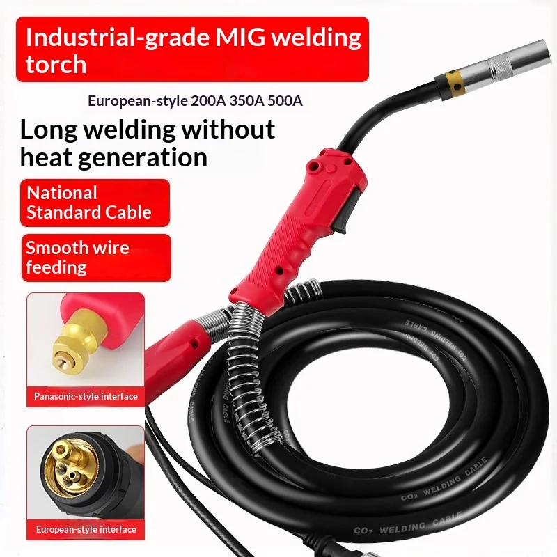 200A 350A 500A MIG Welding Torch Euro Style Extended Cable CO2 Machine Accessories