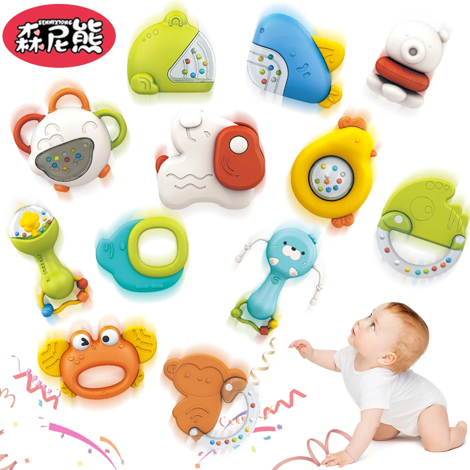 SENNIXIONG Montessori Del Bambino Del Fumetto Sonaglio Polpo Granchio Campana Masticabile Dentizione Sviluppare Giocattolo Sensoriale Per Il Bambino Neonato Regalo