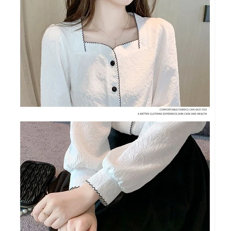 Autumn Winter Elegant Fashion Chic White Chiffon Blouse Women Buttons All-match Long Sleeve Shirt Female Clothes Korean New Tops