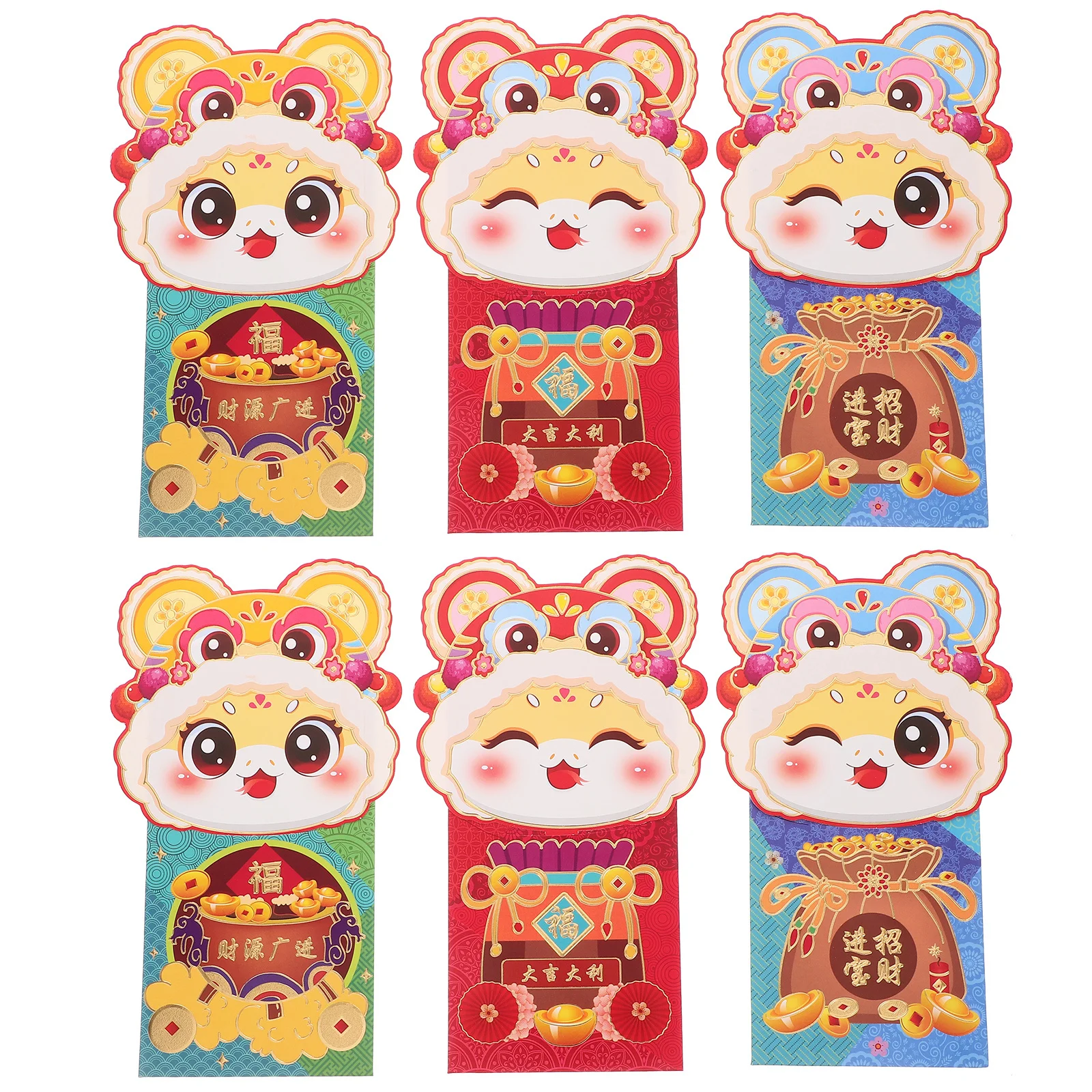 6 pçs envelopes vermelhos estilo dos desenhos animados flip capa ano novo dinheiro envelope lunar ano novo dinheiro envelope tradicional hongbao