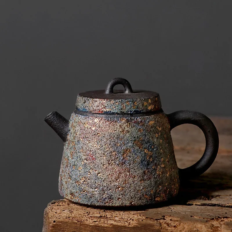 Cool Retro Designer Gift Rock Mine Colorful Stone Ladle Pot Firewood Handmade Rough Pottery Old Rock Mud Teapot Kung Fu Tea Set
