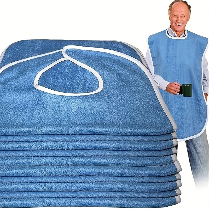 

10pcs Washable Adult Bibs, Reusable Towel Cloth Design, Sky Blue, 76.2x45.72 cm elderly Bibs & Burp Cloths
