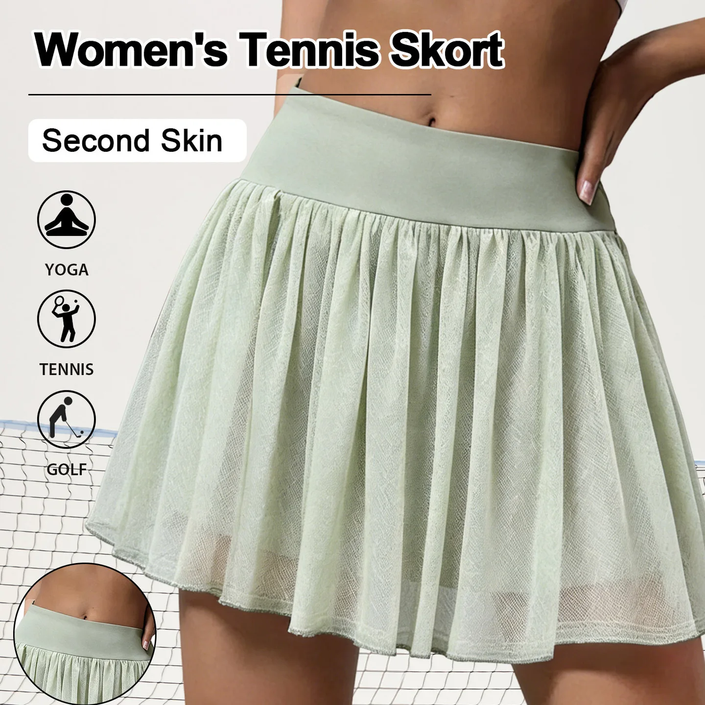 Women High Waist Tennis Skort Pleated Athletic Skirt With Pockets Anti Chafing Shorts For Golf Workout Yoga
