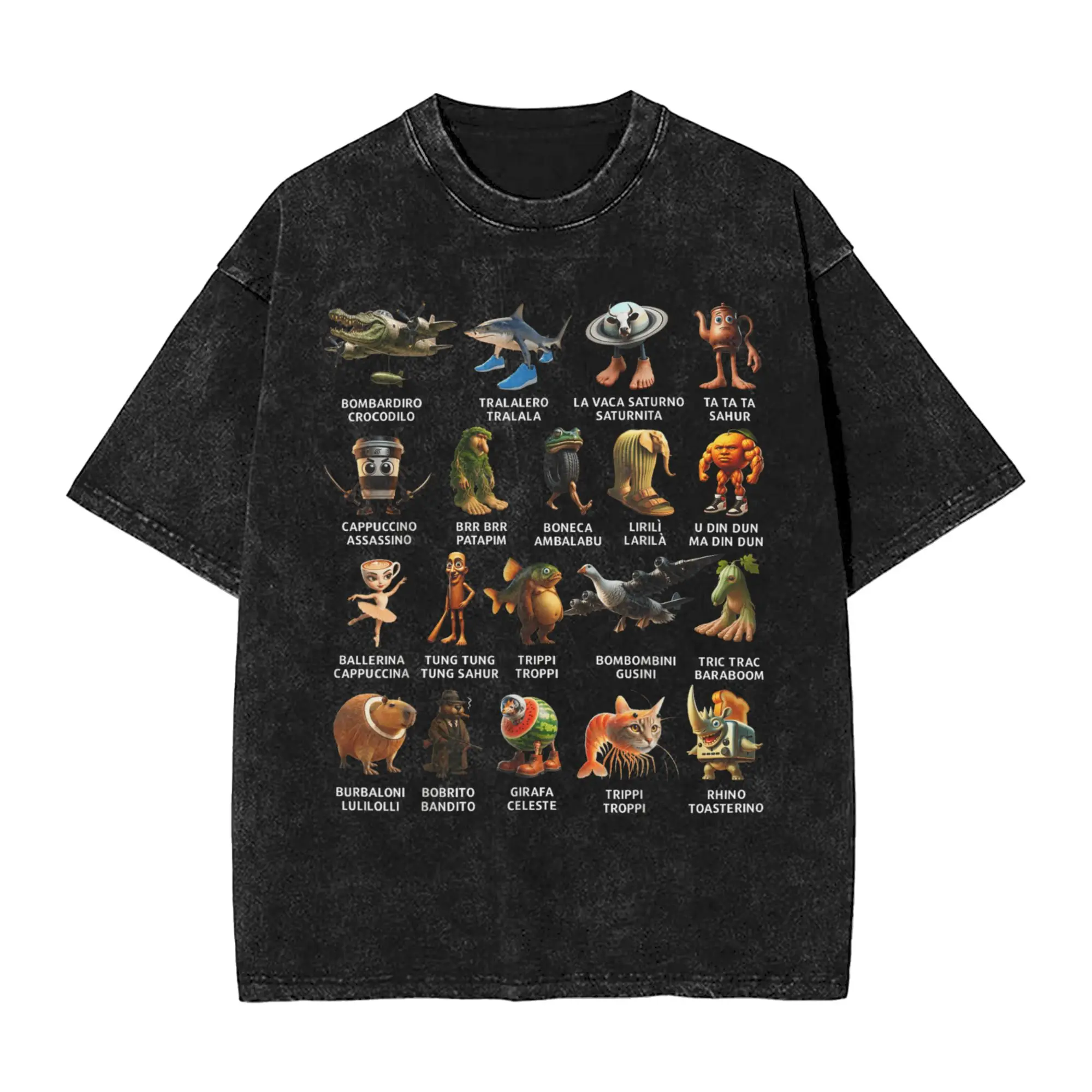 

Streetwear Washed T Shirt Italian Brainrot List Cotton T Shirts Novelty Tee Shirt for Men Beach Awesome Printed Tees