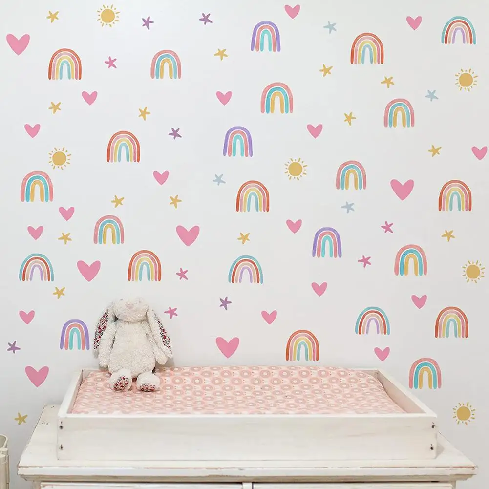 4PCS 30 X 20cm PVC Wall Stickers Rainbow Stars Love Self-adhesive Wall Decals For Girls Boys Baby Bedroom Nursery Wall Decor