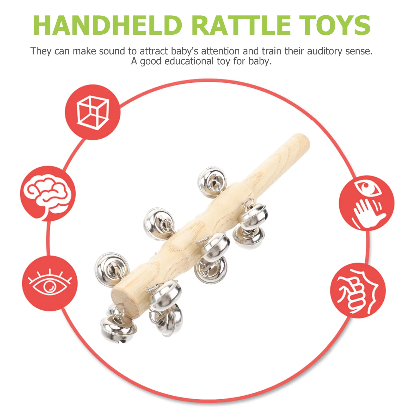Wooden Hand Jingle Bells Smooth Musical Instrument For Infants Kids Educational Gift Newborn Toddler Shake Ring
