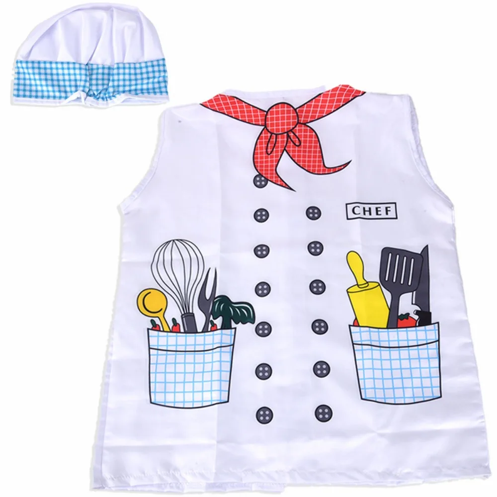 

Креативная игрушечная униформа шеф-повара с мультяшным узором и кепкой, игрушечная одежда для косплея, белая ролевая игра, кухонный костюм, кухонная ролевая игра