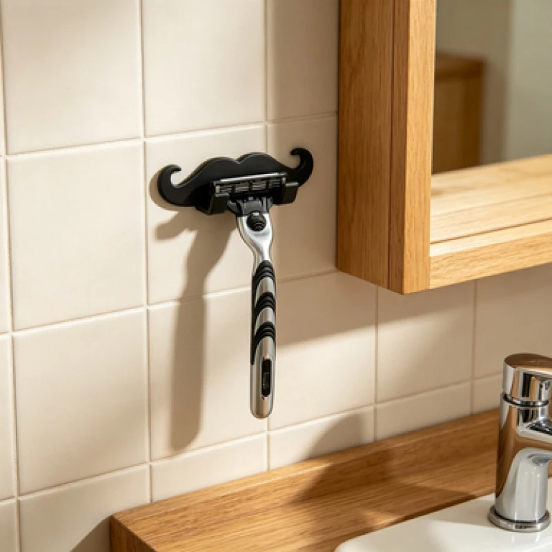 3D‑Printed Beard‑Shaped Razor Holder, No‑Drill Wall‑Mounted Shaving Stand, Retro Mustache Design, Creative Bathroom Storage Hook