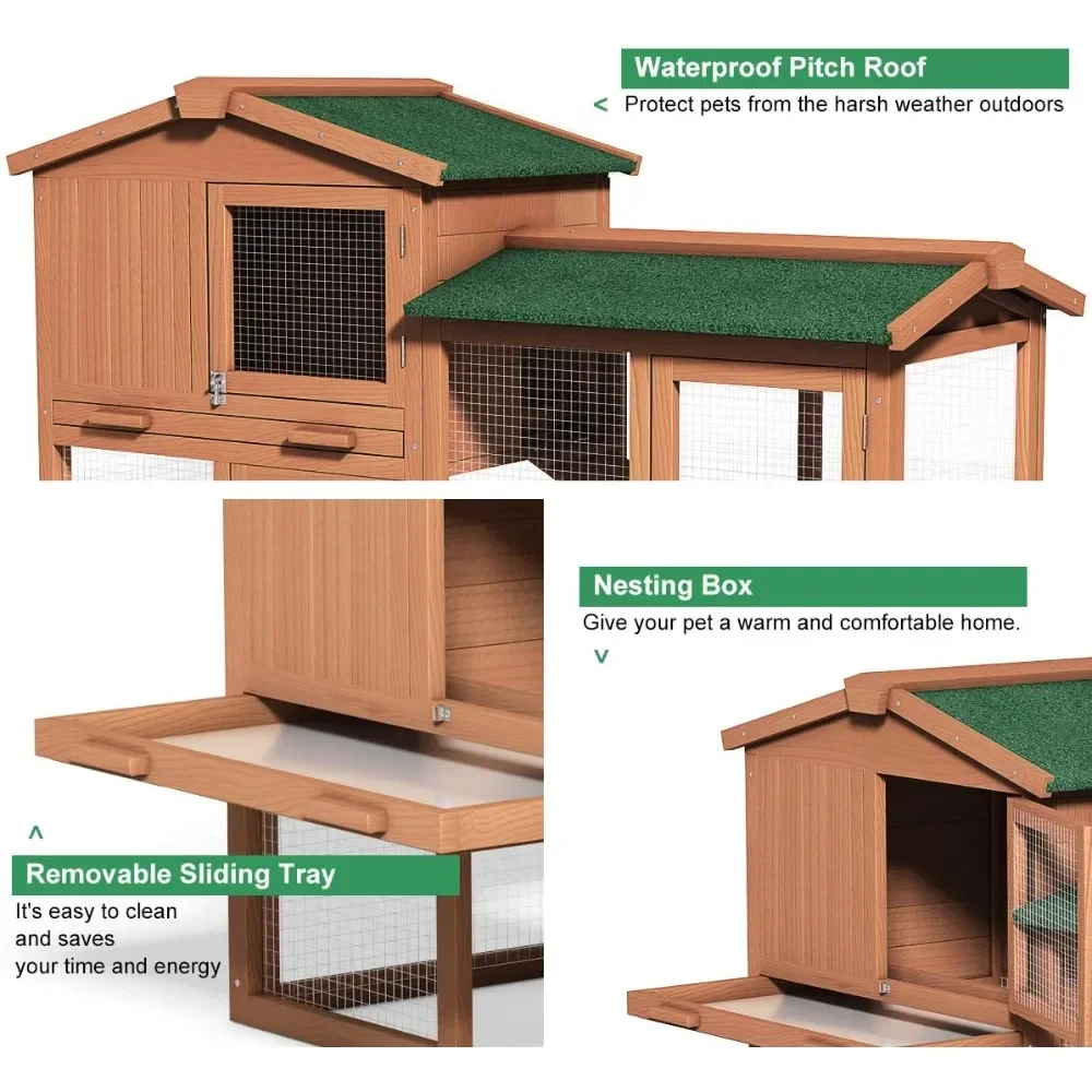 Chicken Coop, 58‘’ Wooden Hen House Outdoor Backyard Garden Bunny Rabbit Hutch with Ventilation Door, Chicken Coop (58 Inches)