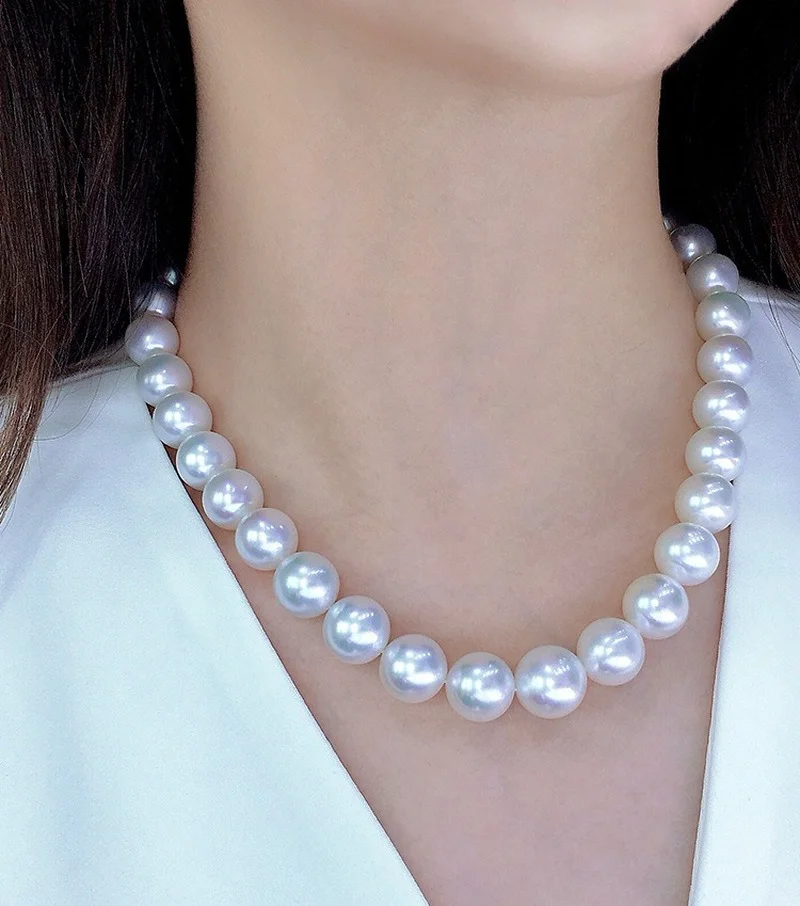 

Huge Charming 18inch12-14mm Natural Sea Genuine White Pearl Necklace For Women Jewelry Necklaces