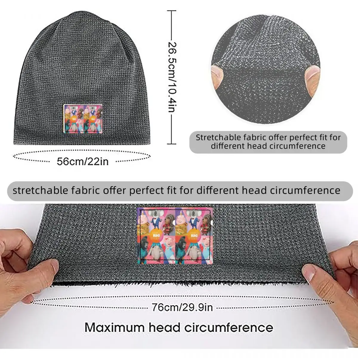 Sing Waffle Knit Fleece Lined Beanie with PU Leather Patch Unisex Warm Winter Soft Cap