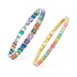 MHS.SUN 2024 New Luxury Rainbow Crystal Tennis Bracelet For Women Girl Colorful Zirconia Femme Bridal Wedding Jewelry Gifts
