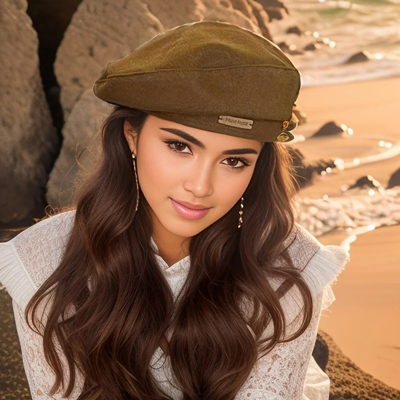 Maillard-Stil Französische Baskenmützen für Damen Beige Baskenmütze Einfarbige Baumwoll-Baskenmütze für Frauen Mädchen Damen – Detail 8