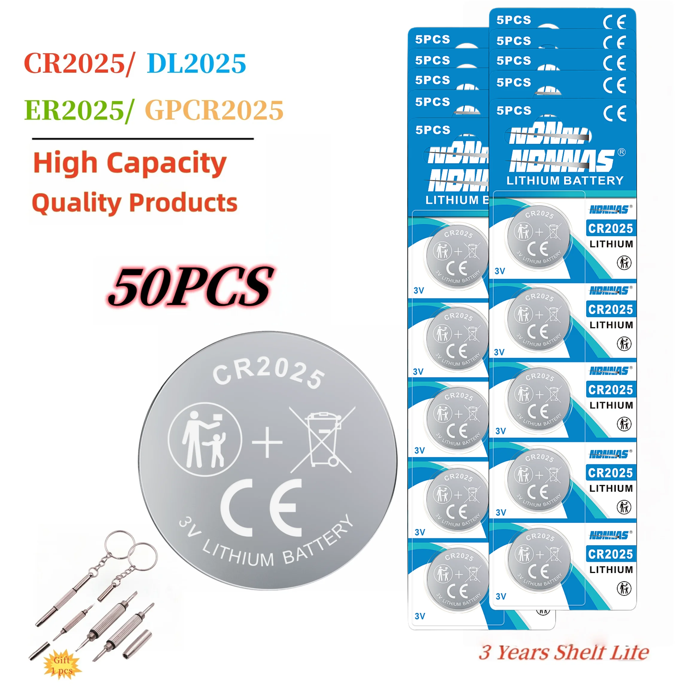 

5-50pcs CR2025 DL2025 2025 3V Lithium Coin Cell Batteries Flat Battery for Car Key/Key Fob Audi Mercedes Nissan scales toys etc