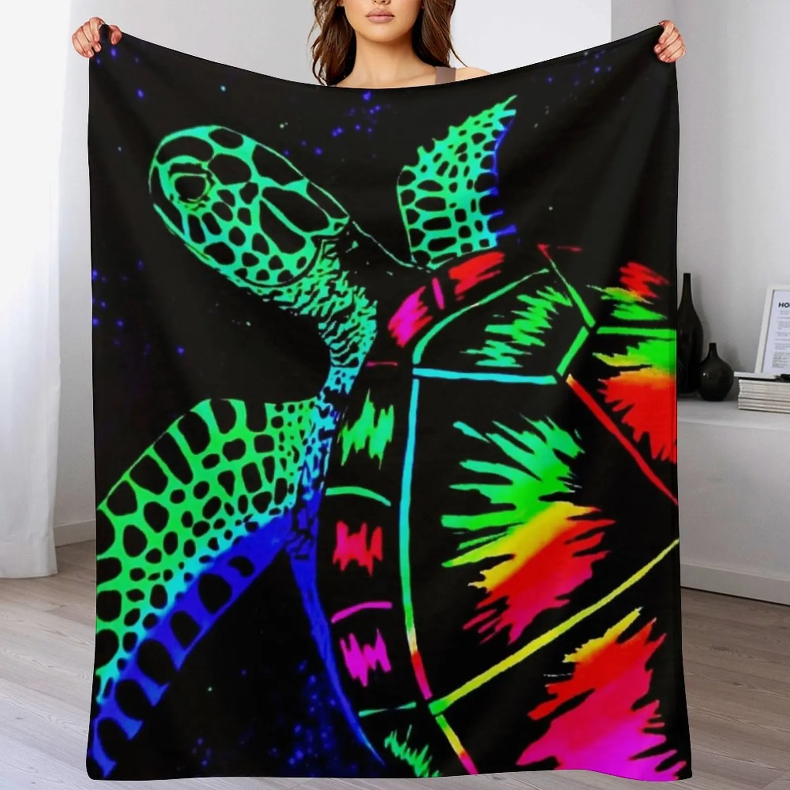 

Glowing Rainbow Sea Turtle Throw Blanket Large sofa bed Luxury heavy to sleep Blankets