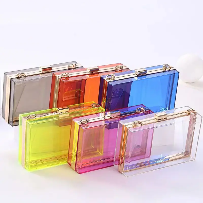 Colorful Acrylic Transparent Organizer Personalized Women\'s Satchel Jewelry, Perfume, Cosmetic Organizer with Chain