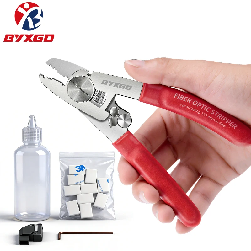 BYXGD All in One Fiber Optic Pliers Integrated Cleaning Stripping Tool Kevlar Scissors High Carbon Stainless Steel Blade FTTH