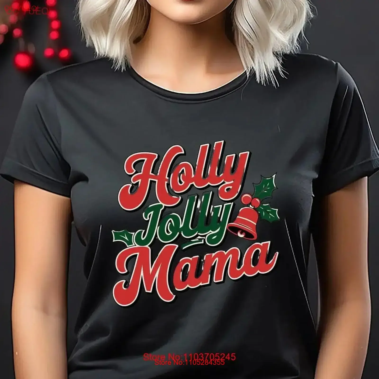 Camiseta Vintage Holly Jolly Mama Bella de Cuello Redondo con Estampado DTF 50247, Lavado Vintage, Estilo Urbano Ligeramente Elástico para Hombre