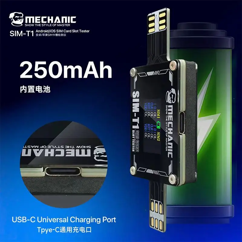 

MECHANIC SIM-T1 Тестер слота для SIM-карты Plug & Play HD-экран Одновременный инструмент для быстрой диагностики с двумя SIM-картами для Android/iOS