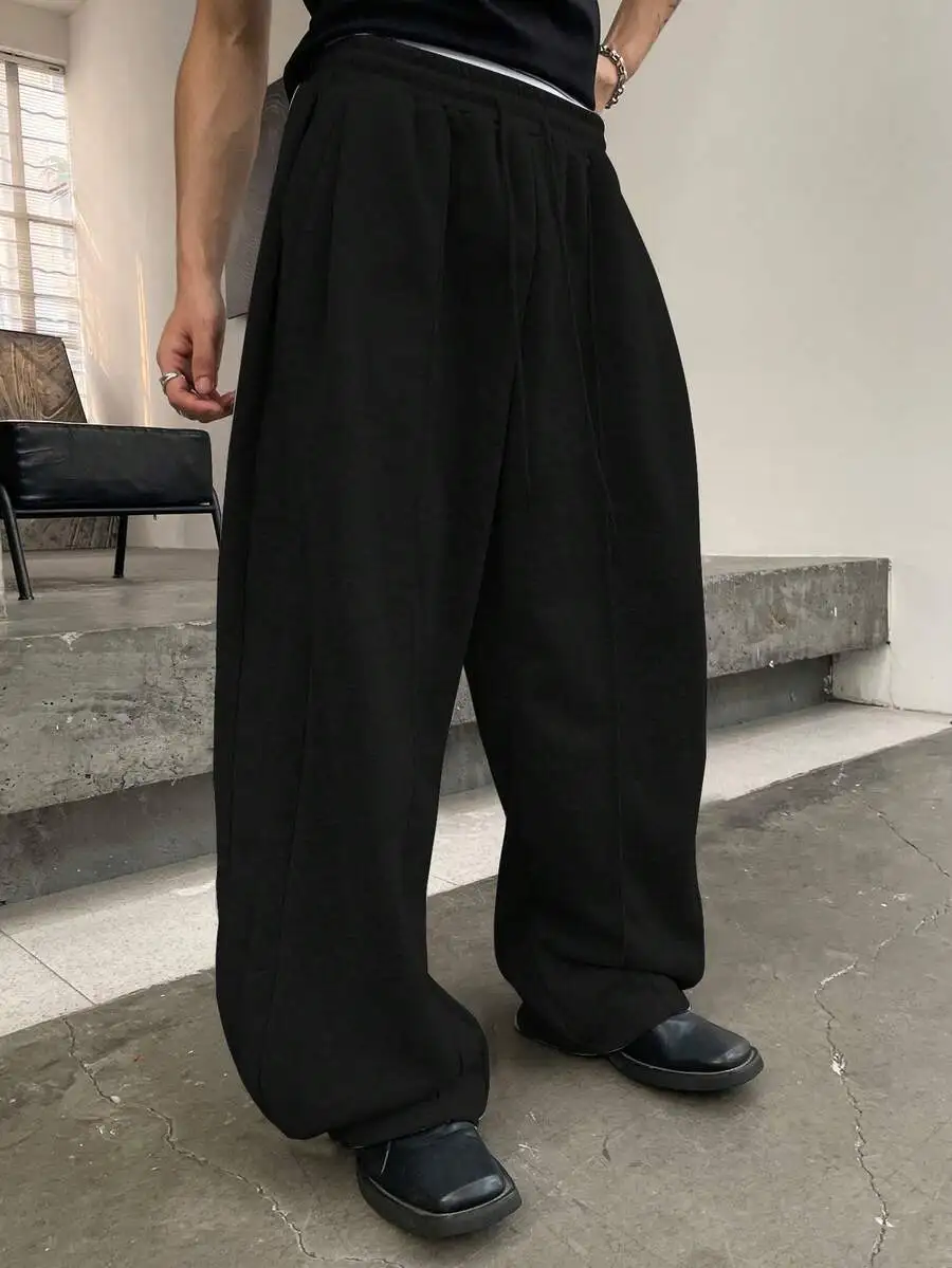 Men Casual Street Wide Leg Cuffed Sweatpants Loose Fit