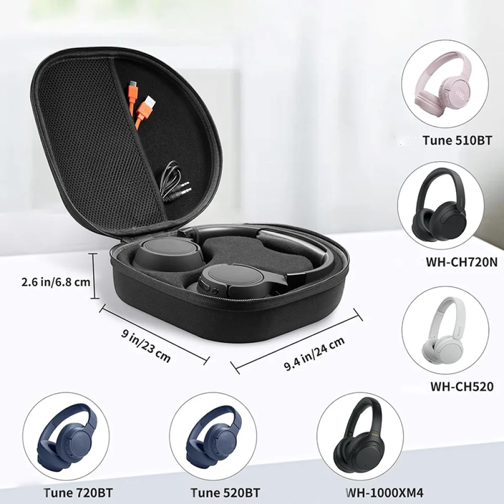 صندوق تخزين صلب من مادة EVA حقيبة سفر لحقيبة سماعات الرأس JBL TUNE 720BT 520BT 510BT وWH-1000xm4 WH-CH520 WH-CH720N