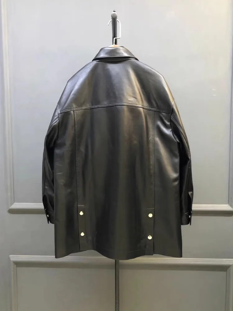 Top Qualität Aus Echtem Leder Frauen Jacke Frühling Herbst Neue Gerade Echt Schaffell Einreiher Turndown Kragen Mid Lange Mantel