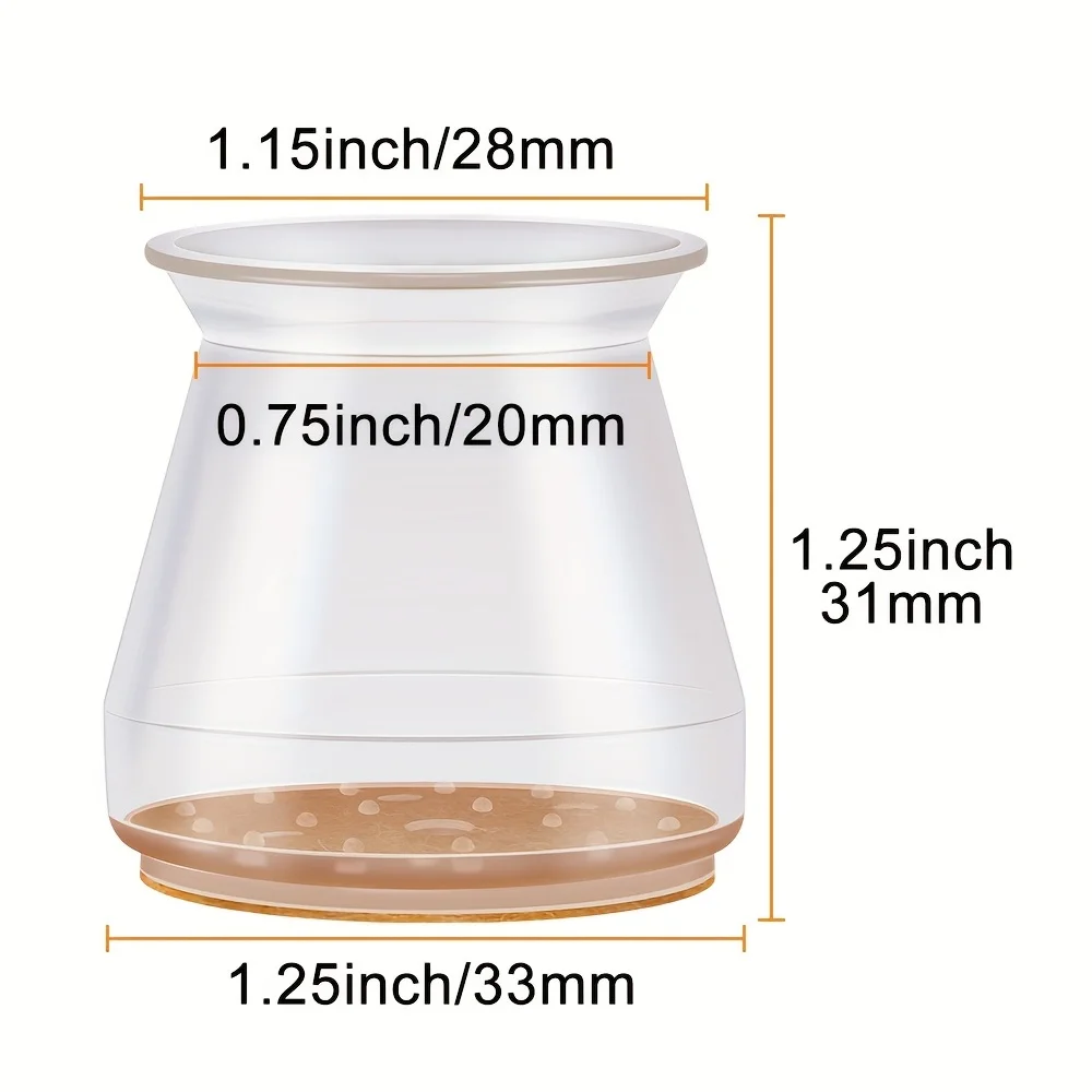 24 قطعة من أغطية أرجل الكرسي المصنوعة من السيليكون الشفاف مع وسادات لباد - واقيات أرضية لتقليل الخدش والضوضاء، سهلة التركيب