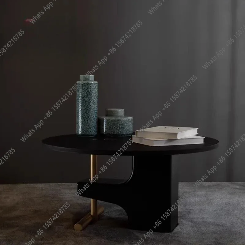 Uu Italian-style Quiet Wind Home Improvement Furniture/household Round Wood Grain Coffee Table Stainless Steel Edge Table