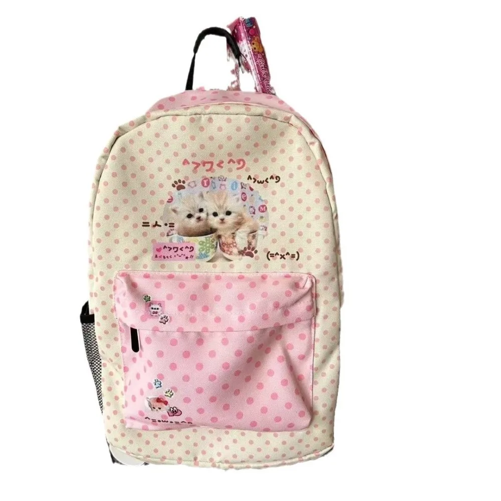 Sweet Contrast Color Cat Dot Backpacks Patchwork High-capacity Y2k Vintage Backpacks Preppy Schoolbags for Women