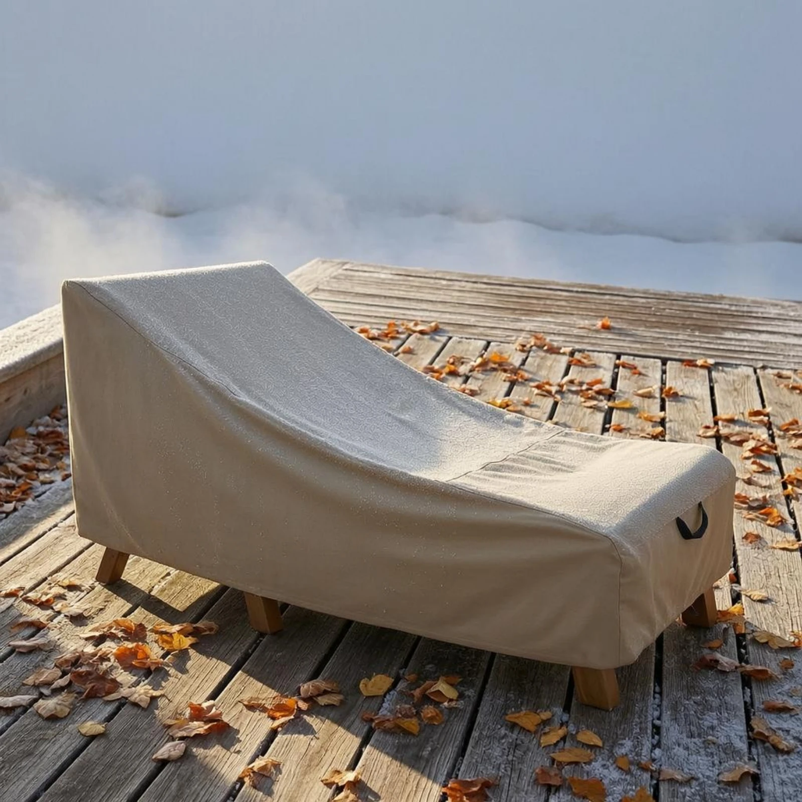 Patio Chaise Lounge Cover Khaki Chaise Lounge Cover Shielding Slipcover Tailored Fit Outdoor Protection Sloped Top view 6