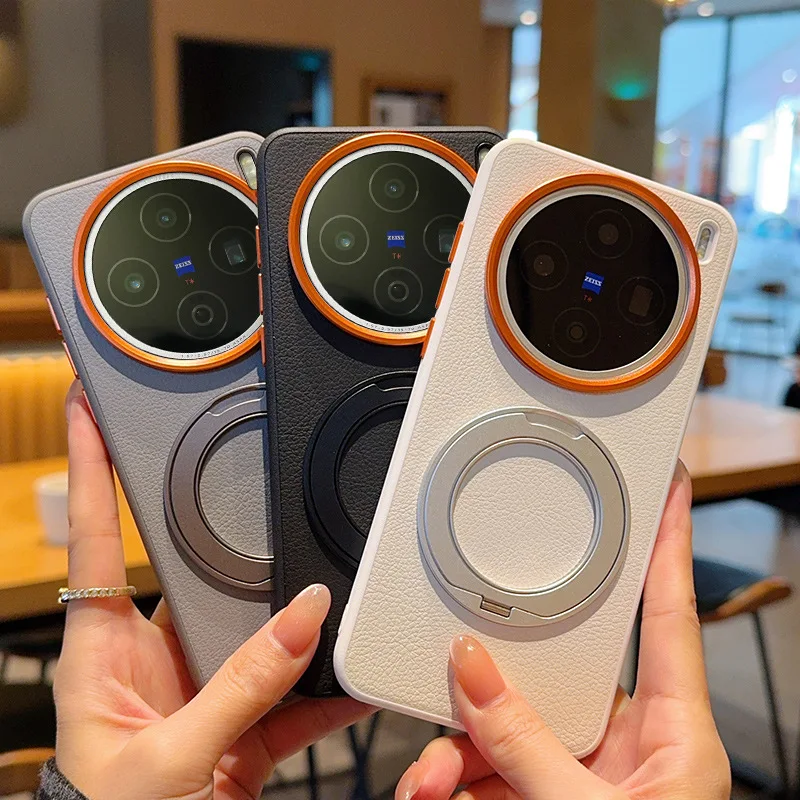 

Fashion Solid Color Leather Back Magnetic Phone Case for Vivo X300 Pro/X200 Ultra/X200 Pro with 360° Rotating Stand