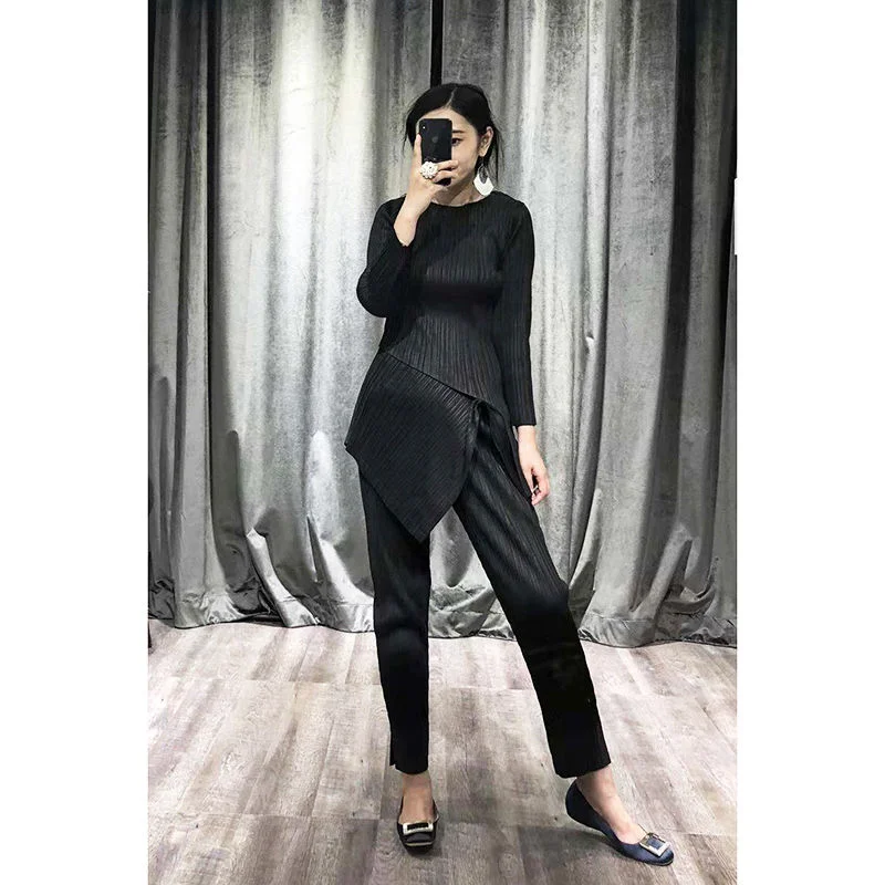 Pleated Sets of Female 2023 Spring Western-style Fashion Suit Fashion Age Reduction Slim Royal Sister Two-piece Set for Women