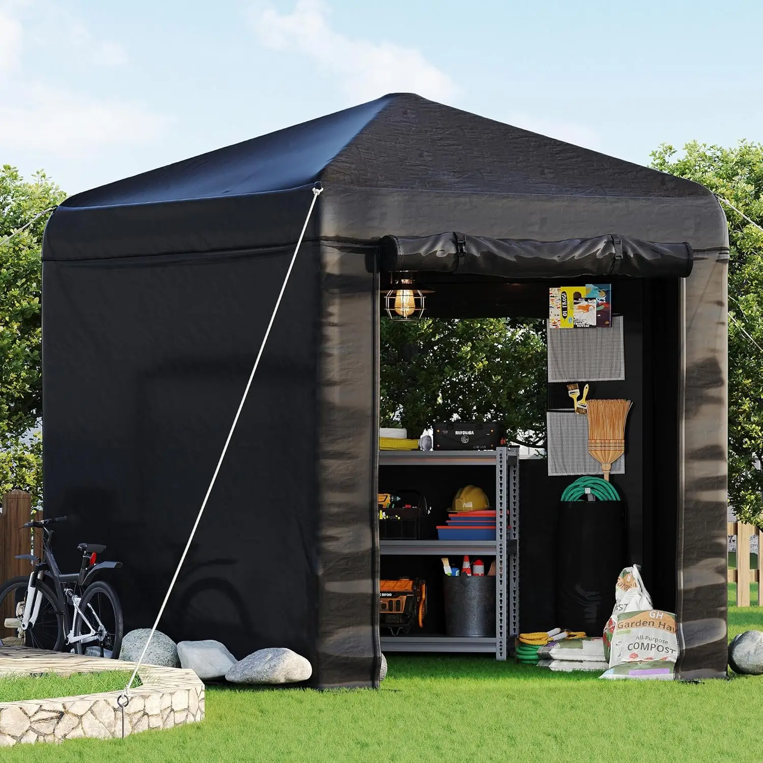 

Heavy Pentagonal Storage Shed Portable Garden Shelter PVC Windows Mesh Pockets Ceiling Hooks 9.7x10.2x8.4FT, Customized