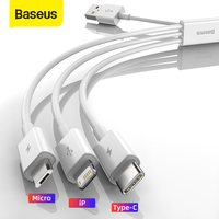 Baseus 3 in 1 USB Cable For iPhone 13 12 11 Pro Max Fast Charging Mobile Phone Cables For Xiaomi Huaiwei Type C Data Wire Cord