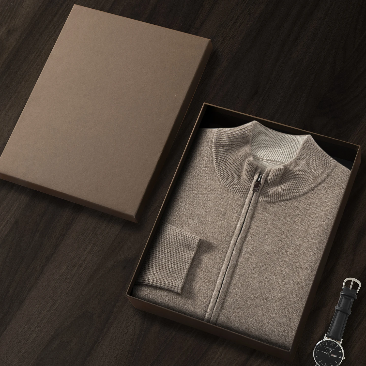 ZOCEPT Autumn Winter New Plush and Thickened Stand Collar Jacket Half High Neck Goat Cashmere Knitted Cardigan Sweater for Men
